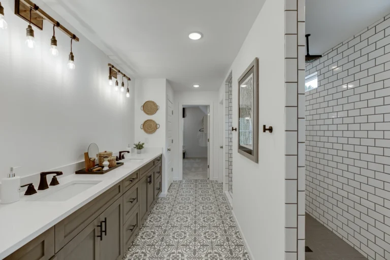 CAD Home Crafters & Designs - Builder for custom homes Craftsman style home in Rockingham County, NC, huge double vanity and two person subway tile shower